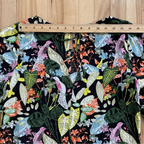 Per Una Bold Tropical Flower & Bird Print with Ruffled Sleeve Top - UK 8 / US 4 - Picture 14 of 16
